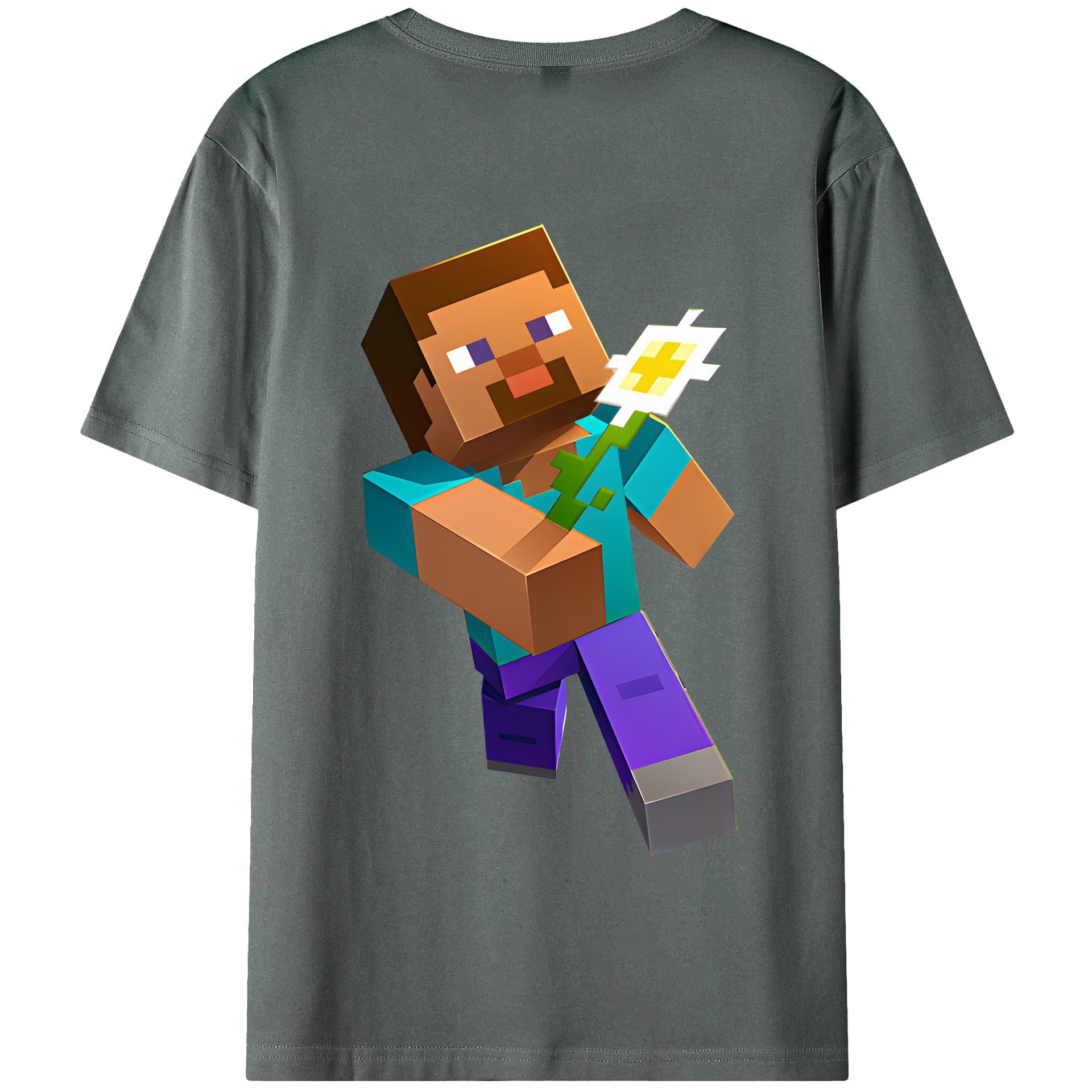 （画像用） マインクラフト ブロックの世界 Minecraft MC Block world 綿100％半袖Tシャツ（背面プリント）